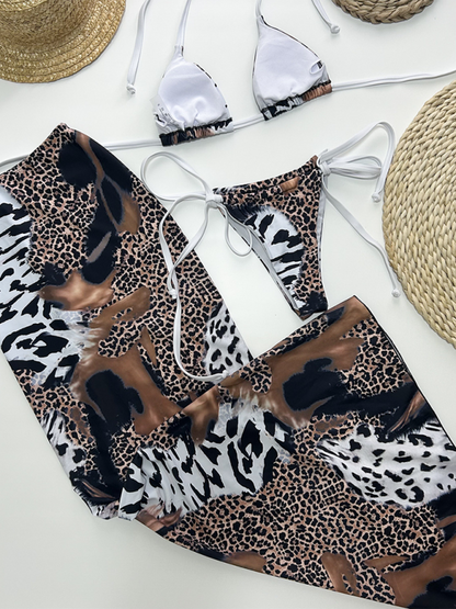 Leopard Print Sexy Three Piece Bikini Set