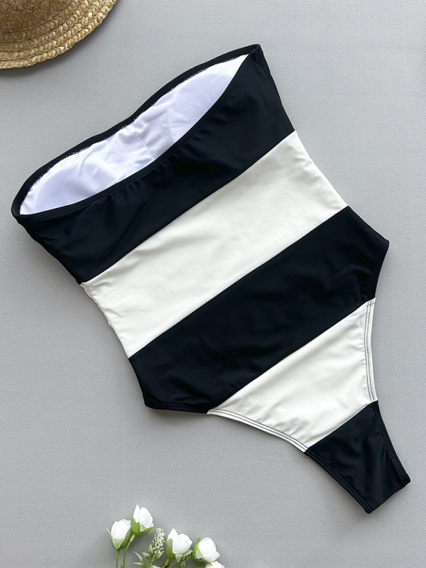 Sexy Black-White Striped One-piece Swimsuit