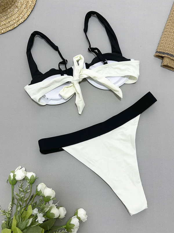 Gathered Contrast Color Bikini Swimsuit