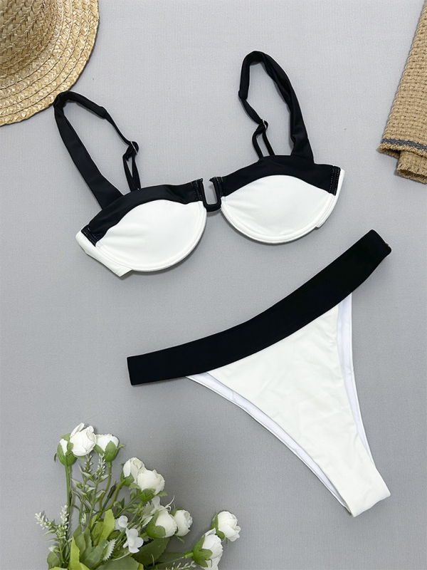 Gathered Contrast Color Bikini Swimsuit