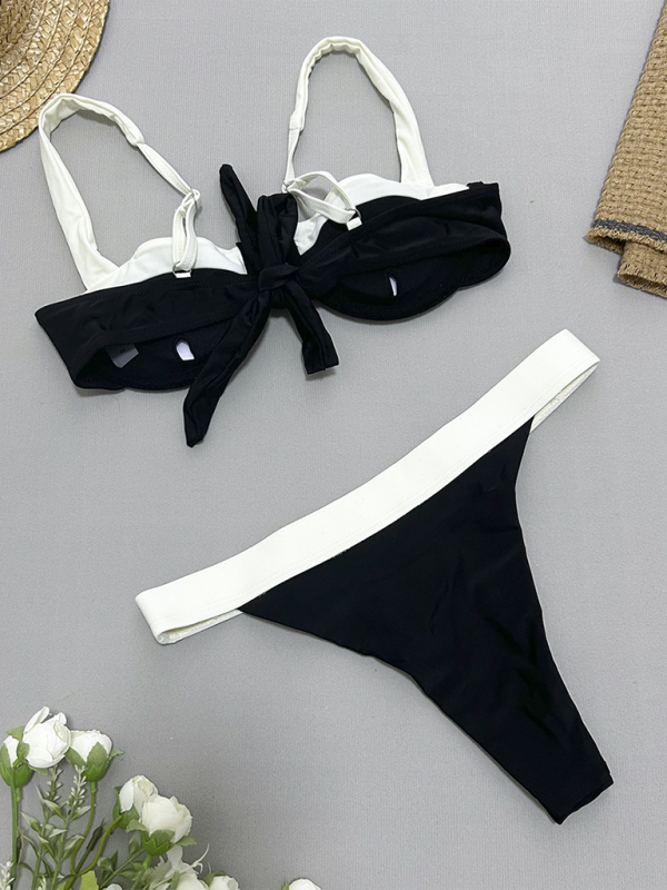 Gathered Contrast Color Bikini Swimsuit