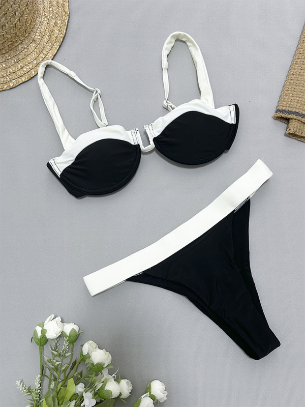 Gathered Contrast Color Bikini Swimsuit