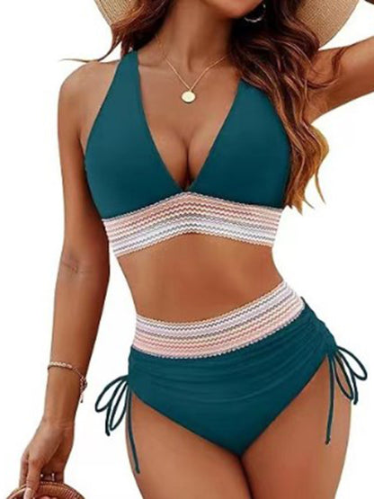 High Waist Deep V-neck Bikini Swimsuit