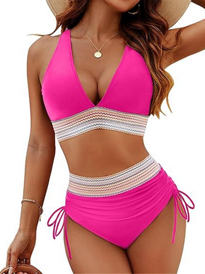 High Waist Deep V-neck Bikini Swimsuit