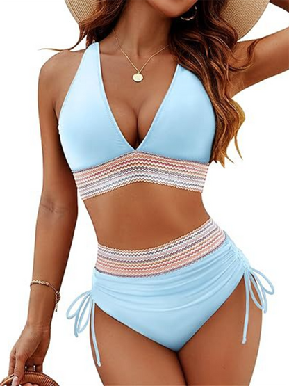 High Waist Deep V-neck Bikini Swimsuit