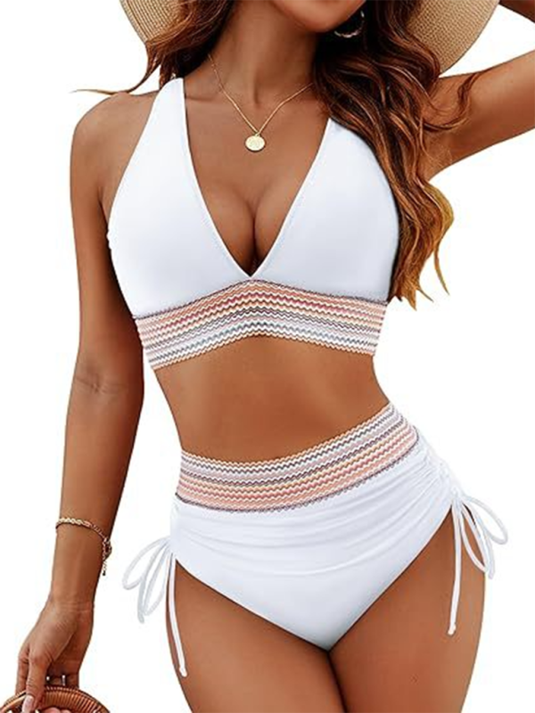 High Waist Deep V-neck Bikini Swimsuit