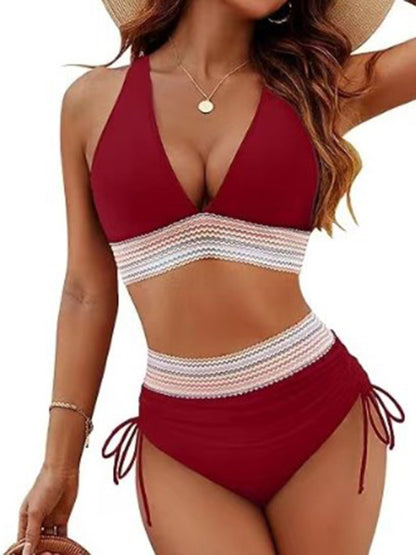 High Waist Deep V-neck Bikini Swimsuit