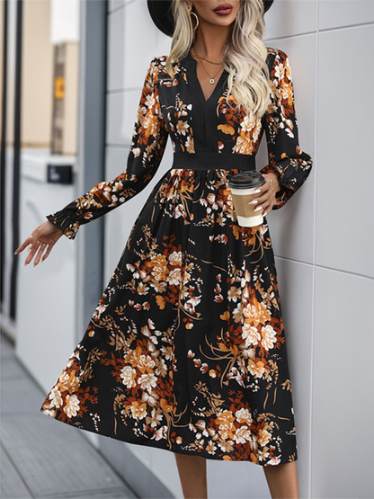 Fashion Printed Midi Fall Holiday Midi Dress