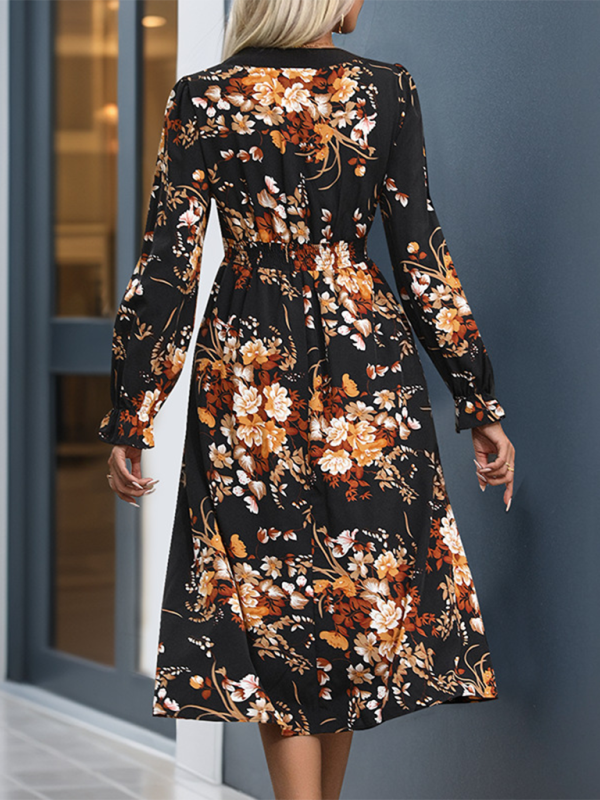 Fashion Printed Midi Fall Holiday Midi Dress