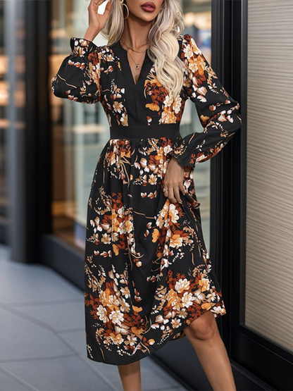 Fashion Printed Midi Fall Holiday Midi Dress