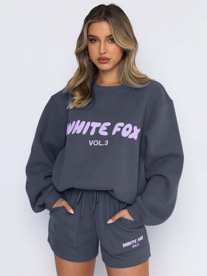 Street Style White Fox "Vol 3" Sweatshirt & Sweatpants Sweater Set