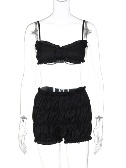 Halter Tube Top & Slim Fit Pleated Shorts Set