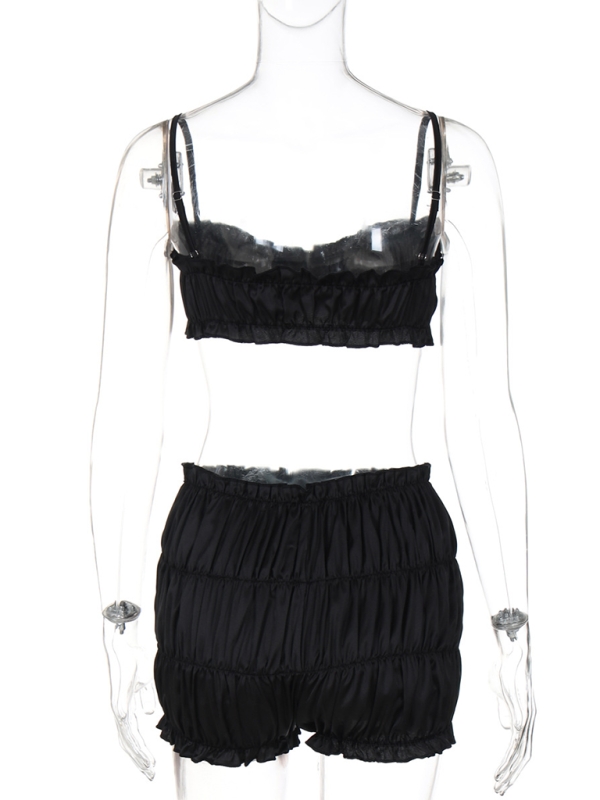 Halter Tube Top & Slim Fit Pleated Shorts Set