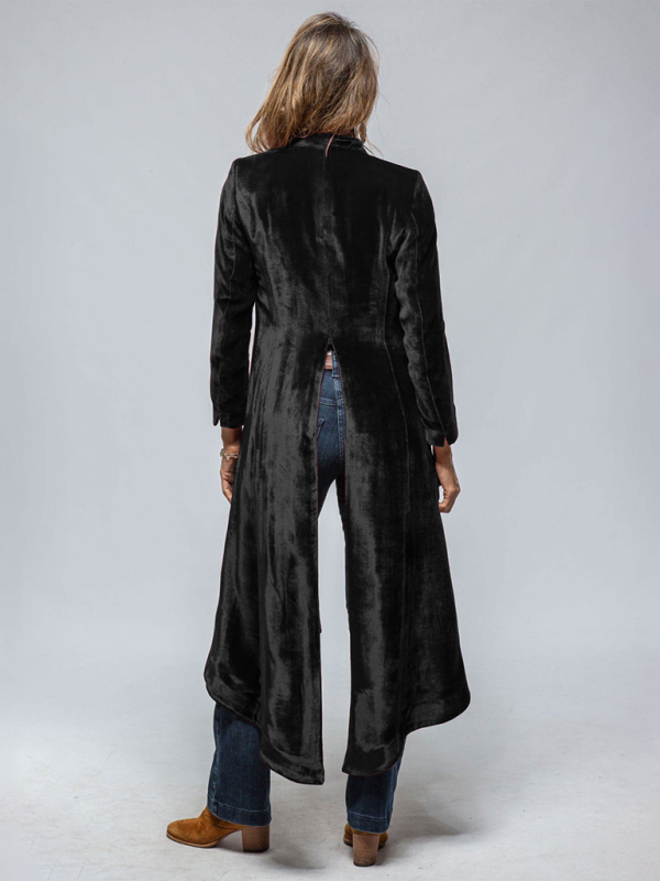 Velvet Long Cardigan Vintage Split Jacket Trench Coat