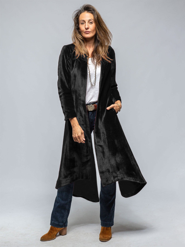 Velvet Long Cardigan Vintage Split Jacket Trench Coat