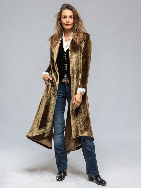 Velvet Long Cardigan Vintage Split Jacket Trench Coat