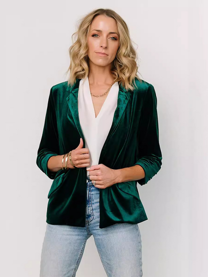 Velvet Slant Pocket Lapel Long Sleeve Blazer