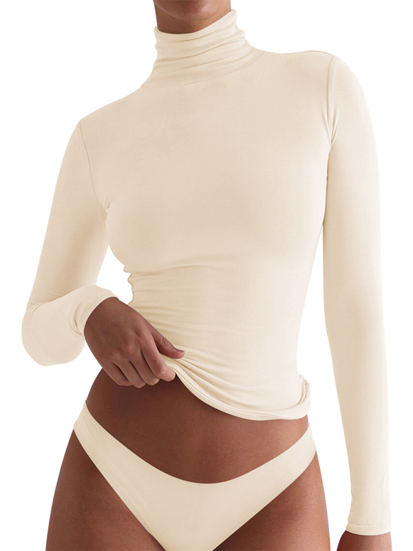 Cropped High-neck Long Sleeve Bottoming T-shirt