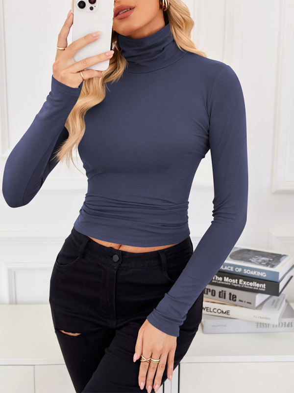 Cropped High-neck Long Sleeve Bottoming T-shirt