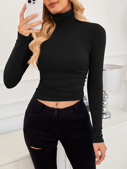 Cropped High-neck Long Sleeve Bottoming T-shirt