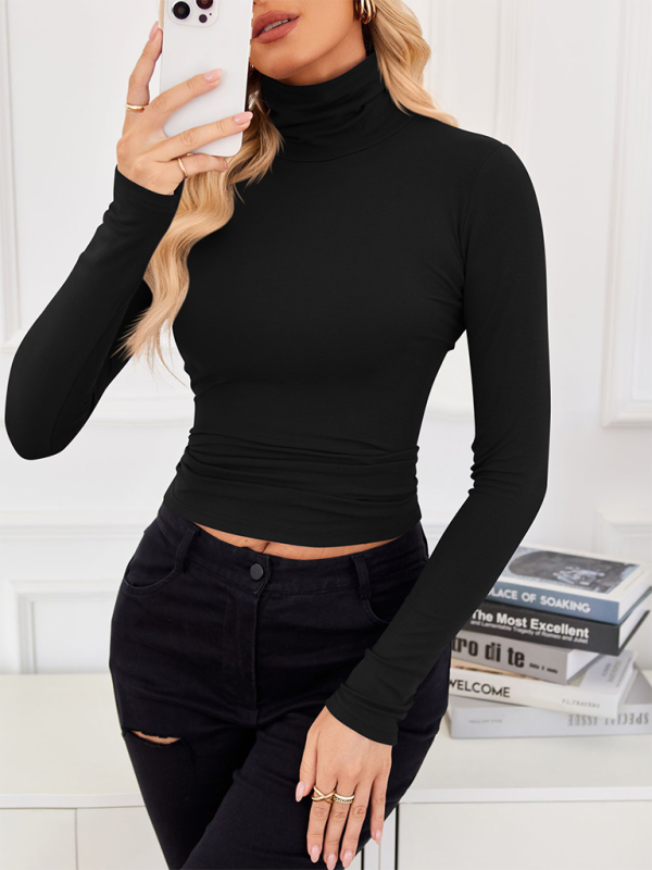 Cropped High-neck Long Sleeve Bottoming T-shirt