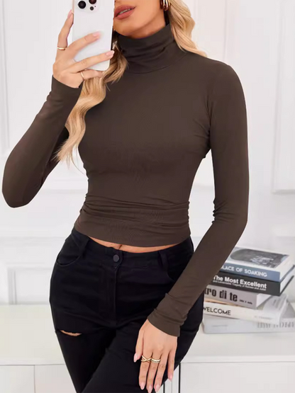 Cropped High-neck Long Sleeve Bottoming T-shirt