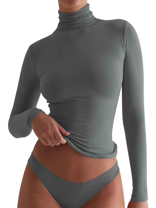 Cropped High-neck Long Sleeve Bottoming T-shirt