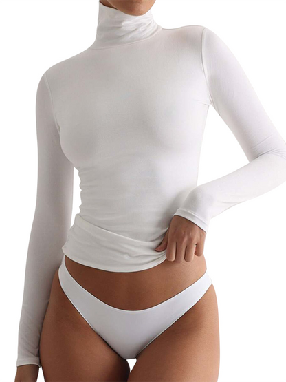 Cropped High-neck Long Sleeve Bottoming T-shirt