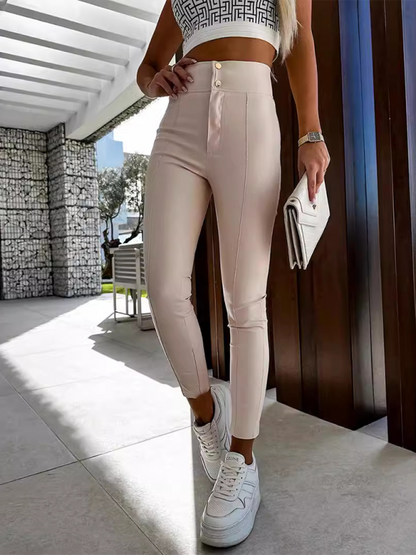 High-waist Stretch PU Leather Skinny Bottom Casual Pants