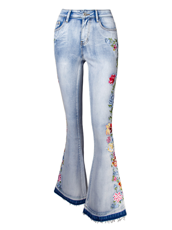 Floral Embroidered Denim Flare Leg Jeans