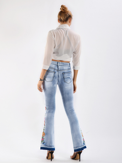 Floral Embroidered Denim Flare Leg Jeans