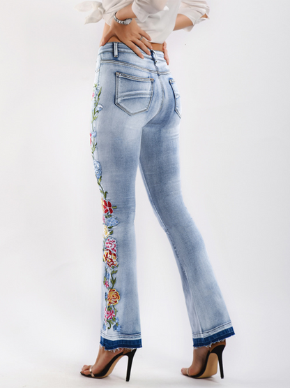 Floral Embroidered Denim Flare Leg Jeans