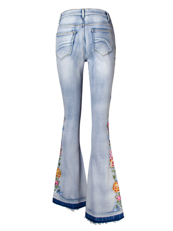 Floral Embroidered Denim Flare Leg Jeans