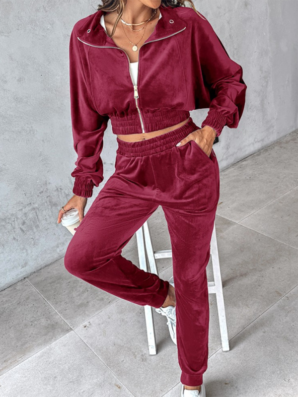 Solid Color Leisure Sports Long-sleeved Pants Set