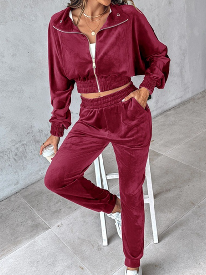 Solid Color Leisure Sports Long-sleeved Pants Set