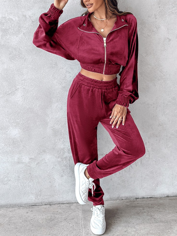 Solid Color Leisure Sports Long-sleeved Pants Set