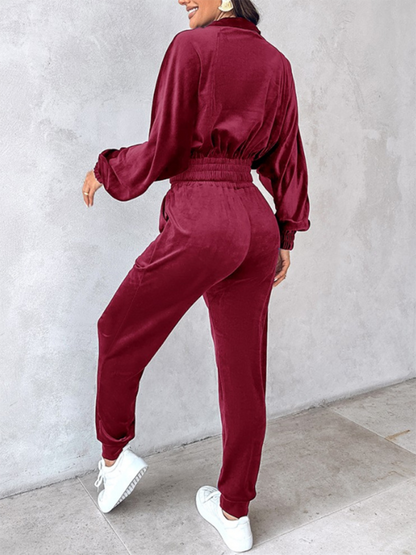 Solid Color Leisure Sports Long-sleeved Pants Set