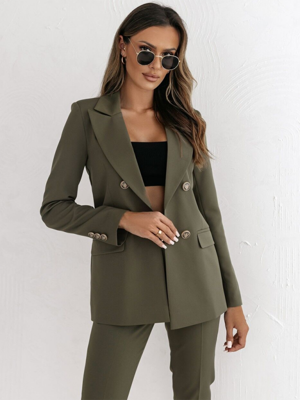 Double-breasted Solid Color Fashion Blazer