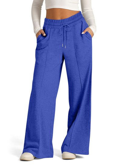 Solid Color Waisted Fashion Wide Leg Casual Pants