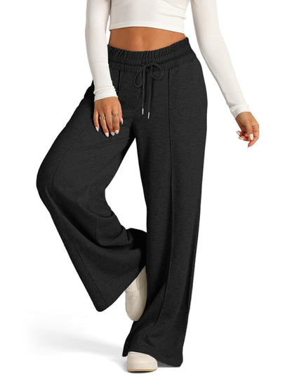 Solid Color Waisted Fashion Wide Leg Casual Pants