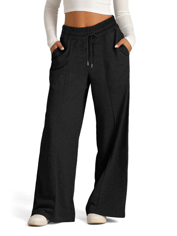 Solid Color Waisted Fashion Wide Leg Casual Pants