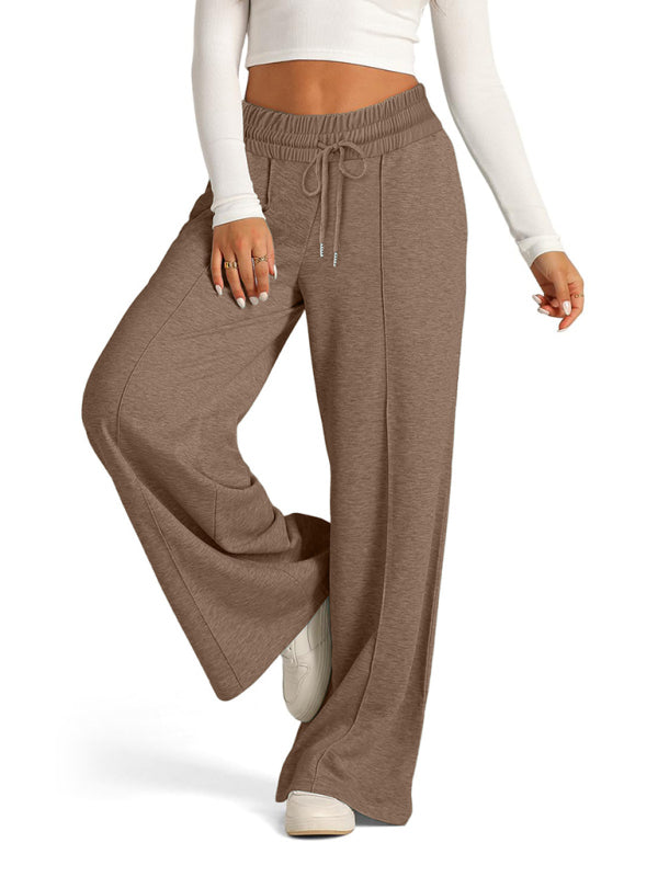 Solid Color Waisted Fashion Wide Leg Casual Pants