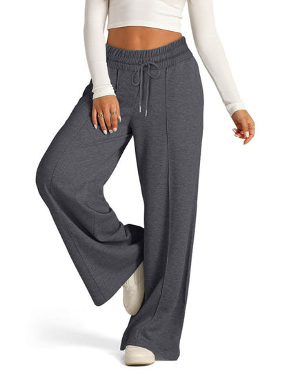 Solid Color Waisted Fashion Wide Leg Casual Pants