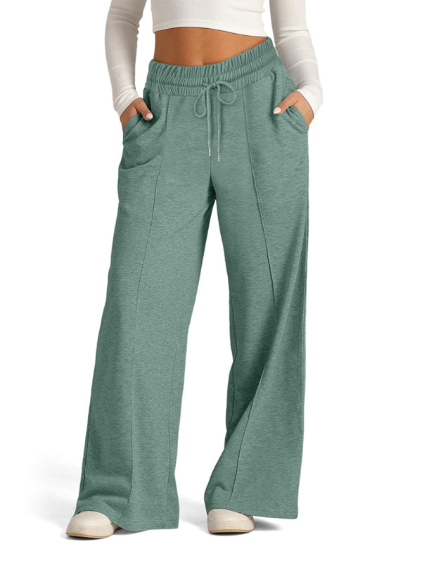 Solid Color Waisted Fashion Wide Leg Casual Pants