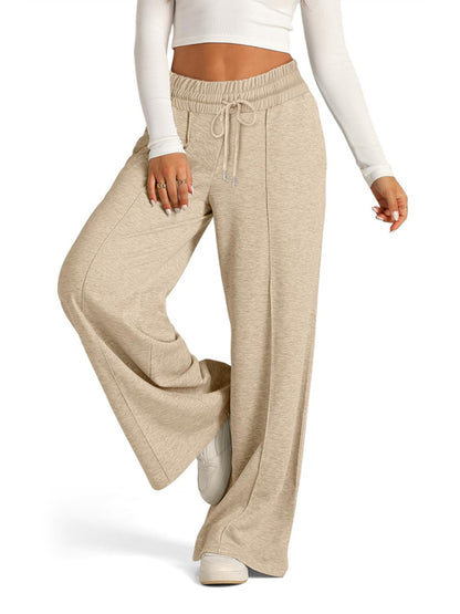 Solid Color Waisted Fashion Wide Leg Casual Pants