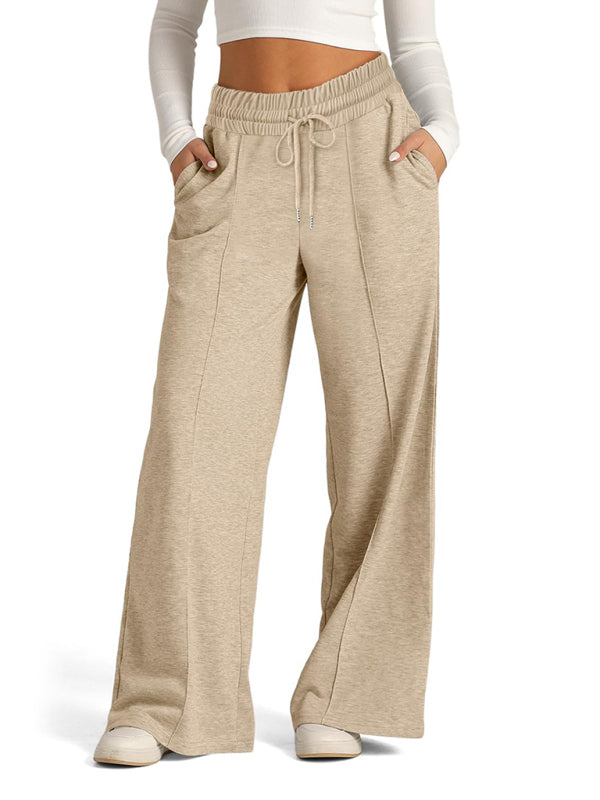 Solid Color Waisted Fashion Wide Leg Casual Pants