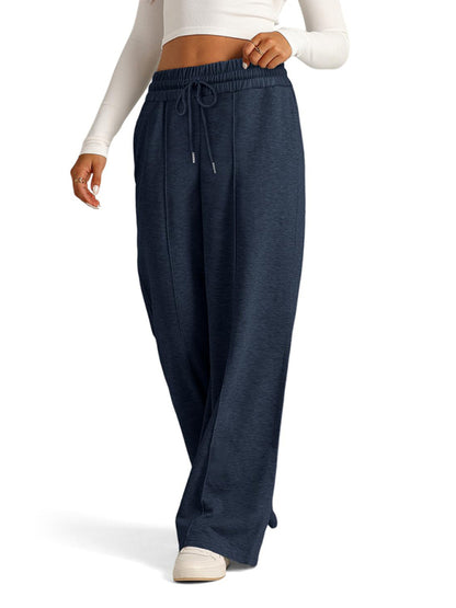 Solid Color Waisted Fashion Wide Leg Casual Pants