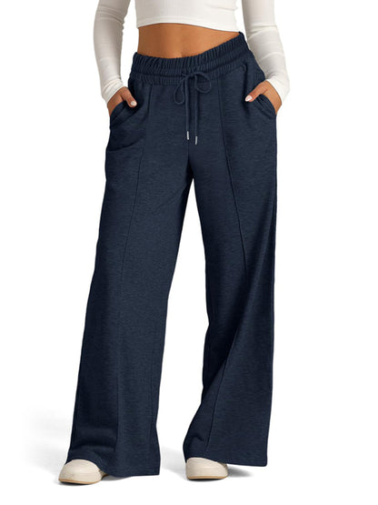 Solid Color Waisted Fashion Wide Leg Casual Pants