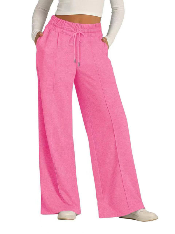 Solid Color Waisted Fashion Wide Leg Casual Pants