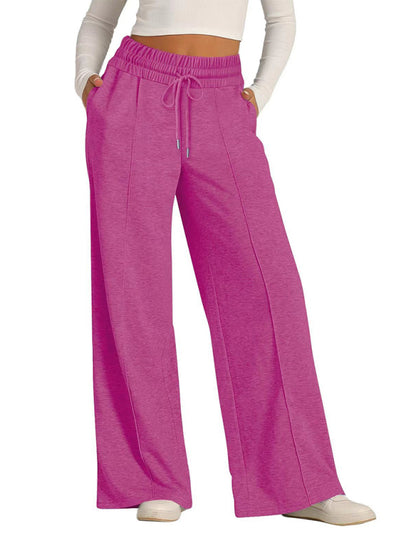 Solid Color Waisted Fashion Wide Leg Casual Pants